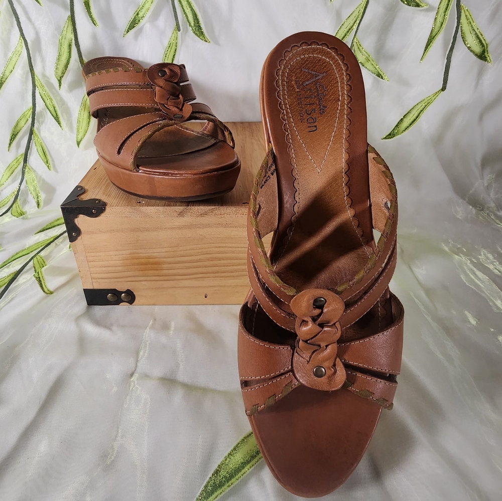 Clarks Artisan Brown Leather Wedge Sandals
